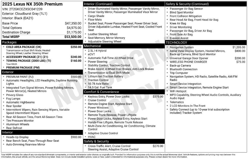 2025 Lexus NX 350h Premium