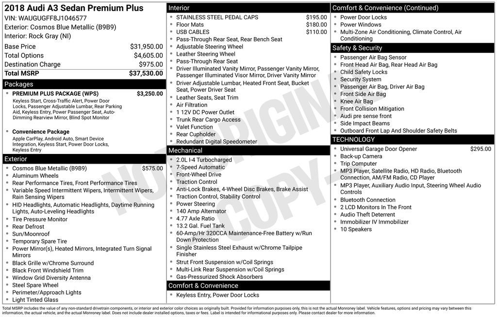 2018 Audi A3 2.0T Premium Plus