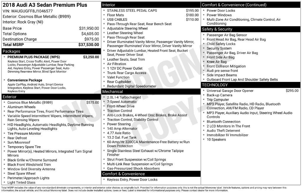2018 Audi A3 2.0T Premium Plus