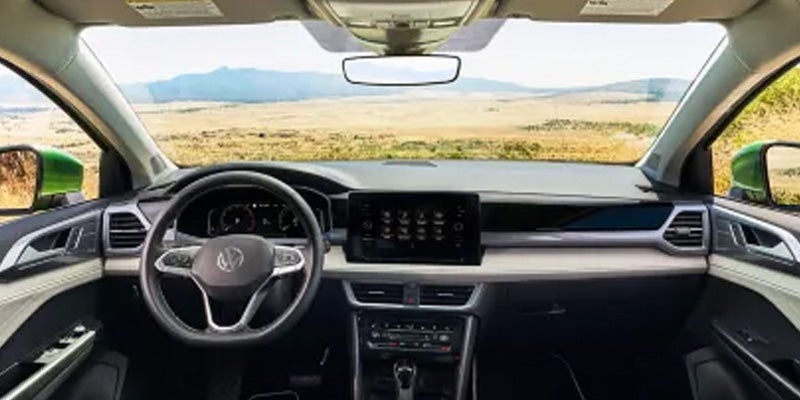 Volkswagen SUV dashboard and steering wheel view