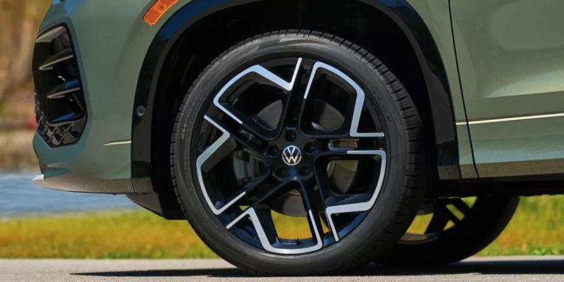 Close-up of Volkswagen alloy wheel with brake detail